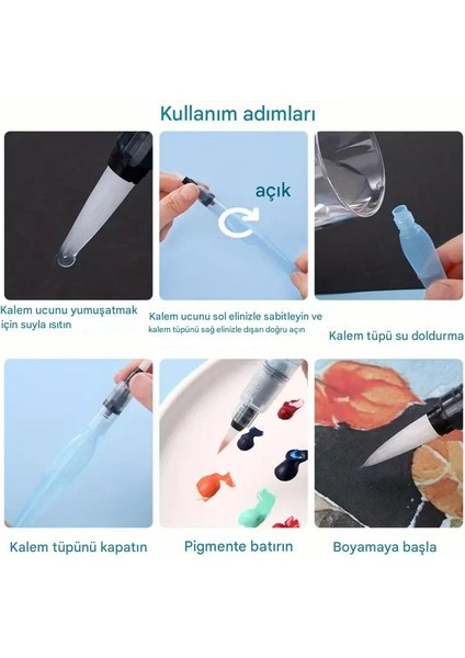 Fırça Uçlu, Brush Pen, Sulu Boya, Su ve Mürekkep Hazneli, Boyama Kalem Mavi-M Beden indirimleri