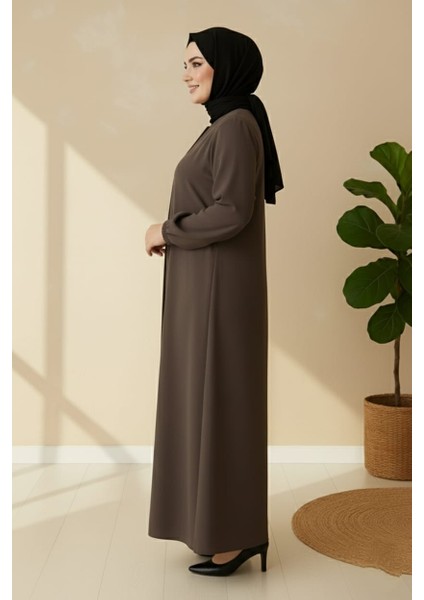 Medine Ipeği Mevlana Kesim Cepli Kuşaklı Bol Büyük Beden Ferace indirimleri