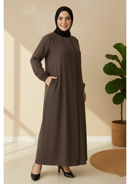 Medine Ipeği Mevlana Kesim Cepli Kuşaklı Bol Büyük Beden Ferace