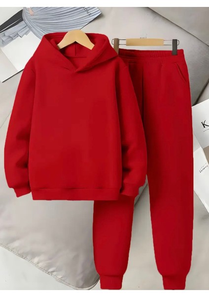 Punıx Kıds Özel Üretim Kapüşonlu Baskısız Düz Renk 3 Iplik %100 Pamuk Kız-Erkek Çocuk Kışlık Eşofman Takımı