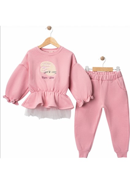 Kız Çocuk 3 Iplik Şardonlu Alt Üst Takım Yaş Sıcak Tutan Rahat Günlük Eşofman Kombini