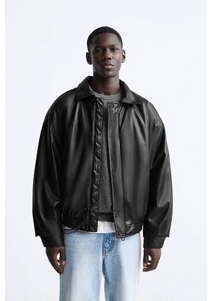 Unisex Premium Oversize Vintage Bomber Deri Ceket modelleri