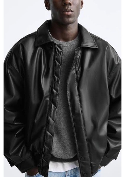 Unisex Premium Oversize Vintage Bomber Deri Ceket fırsatları