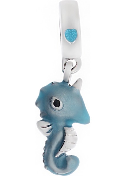 Kadın Mavi Renk Deniz Atı Model Gümüş Charm