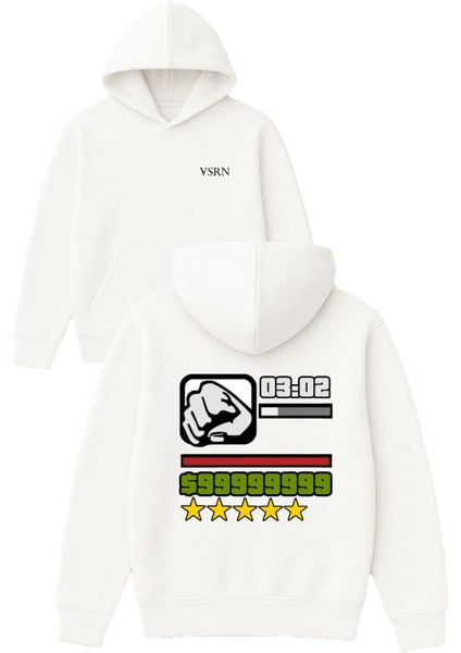 Gte Sınırsız Wanted Tasarım Baskılı Oversize Beyaz Kapüşonlu Sweatshirt