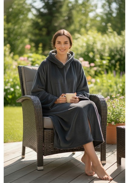 Serona Wellsoft Peluş Kapüşonlu Uzun Panço Yumuşak Dokulu Giyilebilir Tv Battaniyesi | Antrasit S/m fiyatları