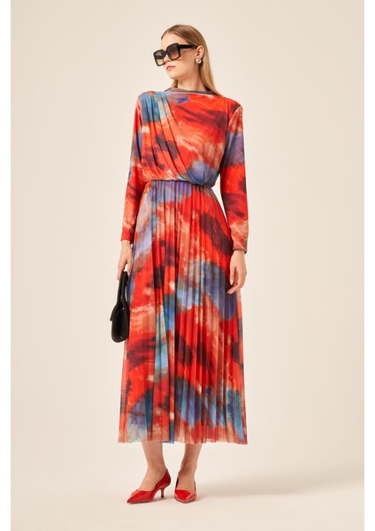 Kadın Likra Tül Elbise Kırmızı 30417