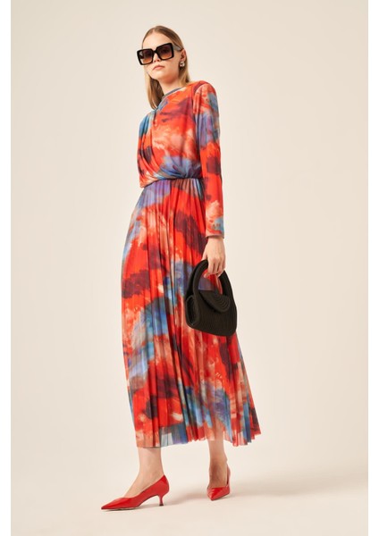 Kadın Likra Tül Elbise Kırmızı 30417 fiyatları