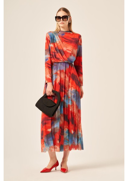 Kadın Likra Tül Elbise Kırmızı 30417 modelleri