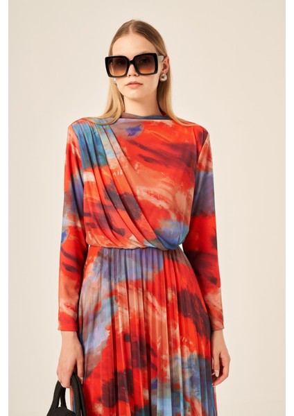 Kadın Likra Tül Elbise Kırmızı 30417 fırsatları