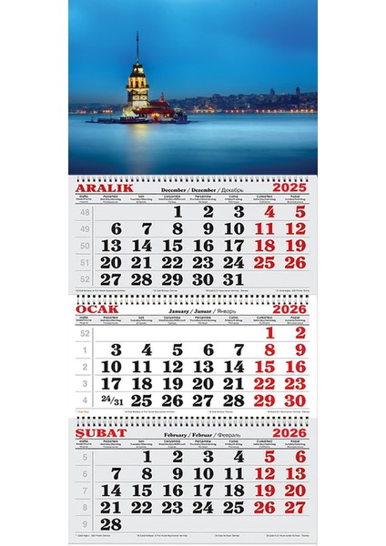 2026 Yılı Gemici Takvim-Kız Kulesi ve Masmavi Gökyüzü