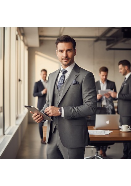 Erkek Takım Elbise, Mono Yaka, Blazer, Slımfıt, Gri