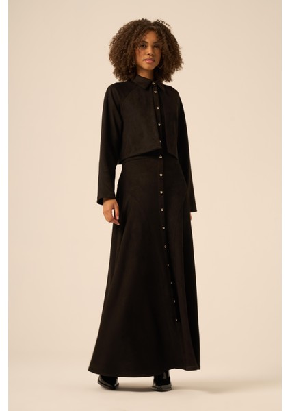 Bayan Scuba Süet Bolerolu Elbise Siyah 31255