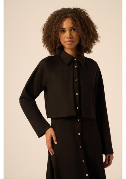 Bayan Scuba Süet Bolerolu Elbise Siyah 31255 modelleri