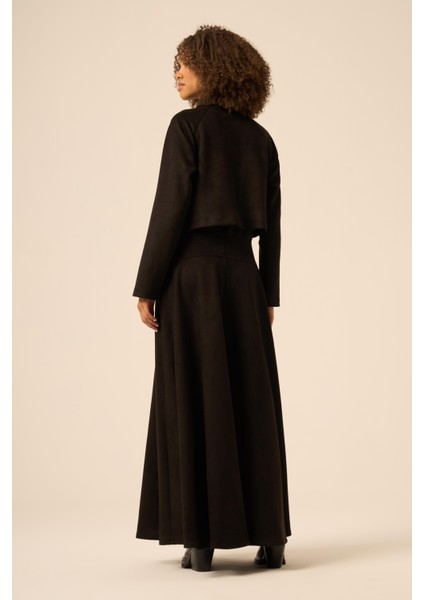 Bayan Scuba Süet Bolerolu Elbise Siyah 31255 indirimleri