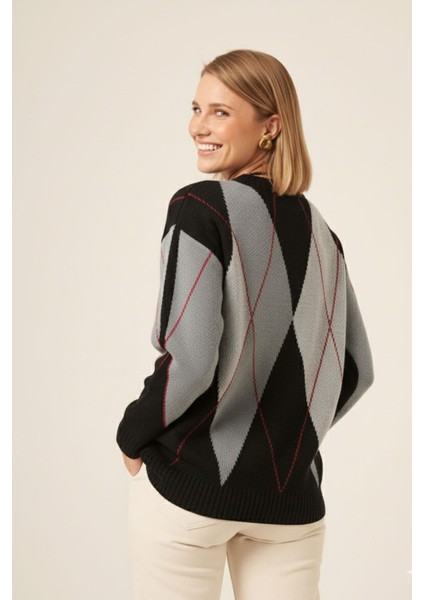 Kadın Baklava Desenli Kazak Siyah 25094