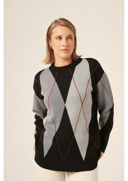 Kadın Baklava Desenli Kazak Siyah 25094 fiyatları