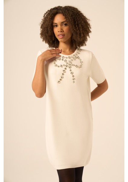 Ftz Kadın Taş Detaylı Tunik Ekru 20839
