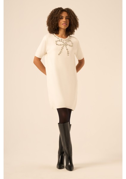 Ftz Kadın Taş Detaylı Tunik Ekru 20839 modelleri