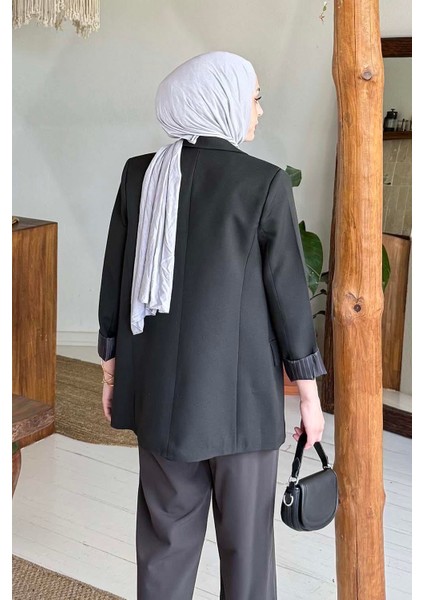 Çizgili Astarlı Tesettür Ceket Siyah fırsatları