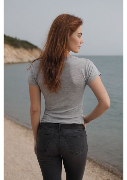 Talk Less Do More Baskılı Gri Melanj Bisiklet Yaka Tişört fiyatları