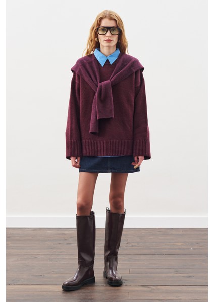 Chunky Oversıze Kazak Bordo