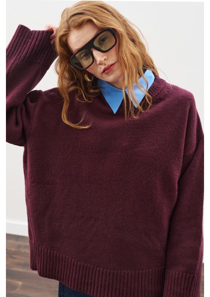 Chunky Oversıze Kazak Bordo modelleri