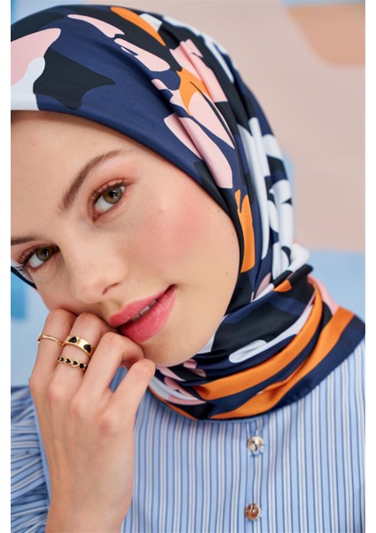 Twill Eşarp Mini Flowers Desen Lacivert