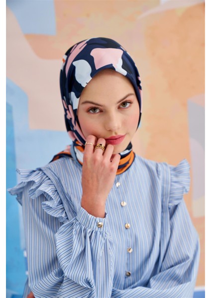 Twill Eşarp Mini Flowers Desen Lacivert fiyatları