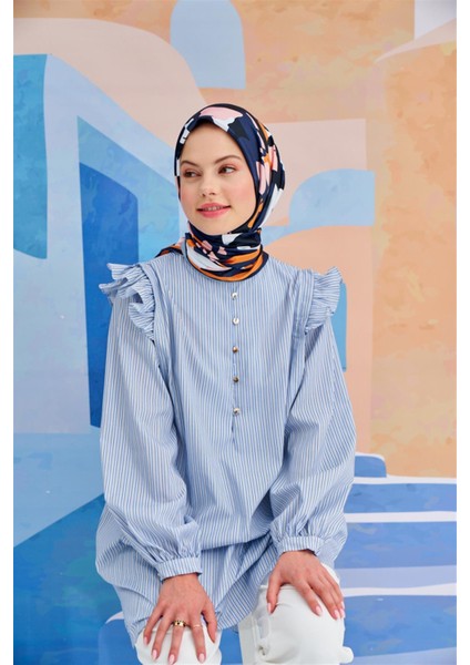 Twill Eşarp Mini Flowers Desen Lacivert fırsatları