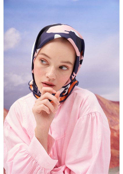 Twill Eşarp Mini Flowers Desen Lacivert