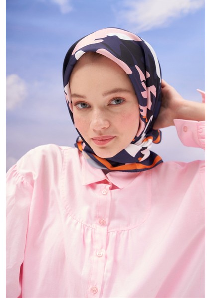 Twill Eşarp Mini Flowers Desen Lacivert