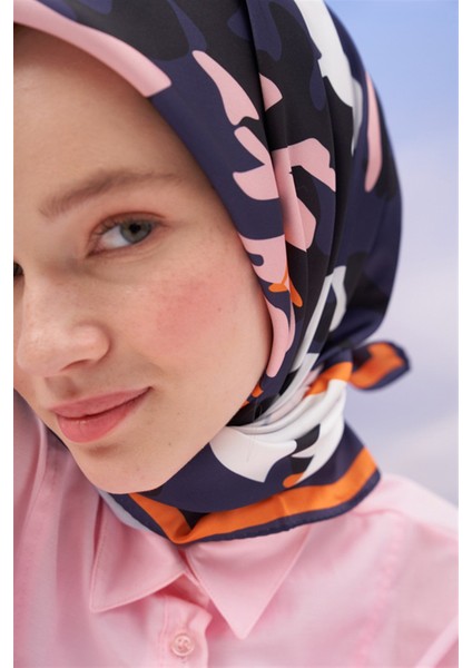 Twill Eşarp Mini Flowers Desen Lacivert