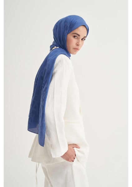 Yazı Desen Jakar Italyan Ipekli Şal Indigo modelleri