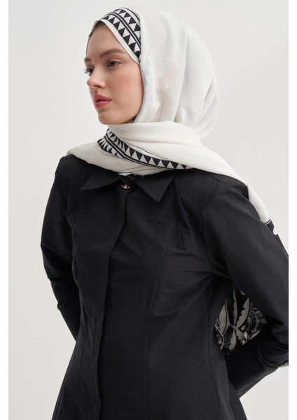 Atlas Ekru Monogram Floş Şal