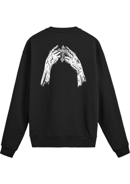 Sırt Baskılı Haç Tutucu Eller Tasarımlı Sweatshirt