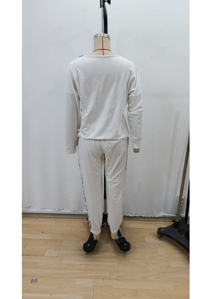 Kadın Uzun Kollu V Yakalı Pulpayetli Viskon Iki Iplik Bluz ve Pantolon