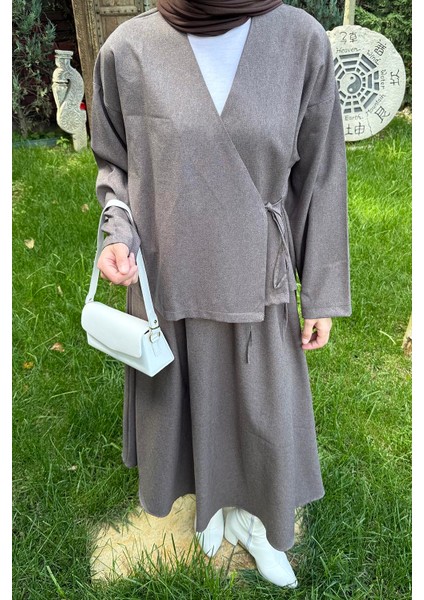 Bağlama Detaylı Etekli Takım Vizonrengi modelleri