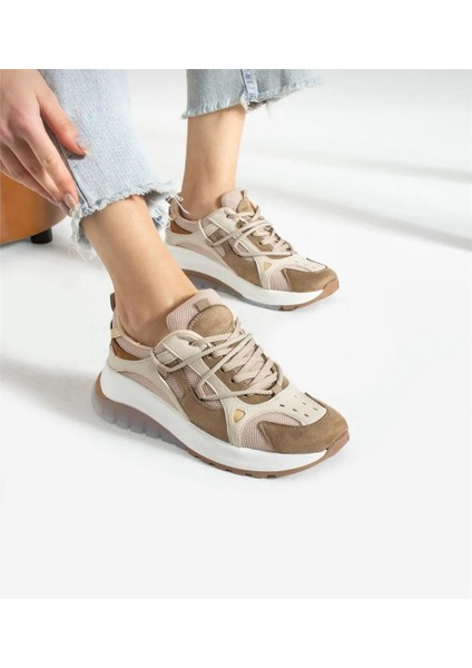 Bağcıklı Unisex Spor Outdoor Ayakkabı-Bej