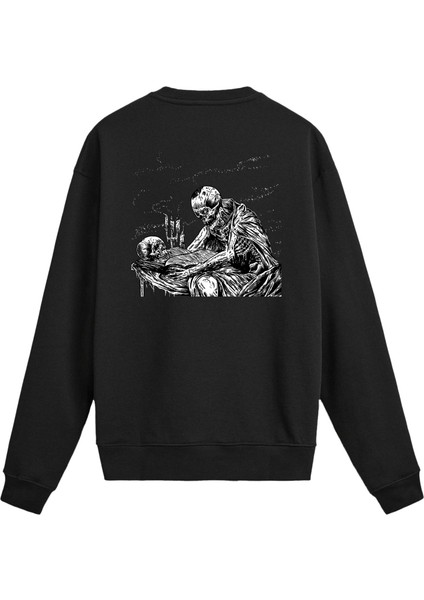 Sırt Baskılı Death Metal Iskelet Tasarımlı Sweatshirt