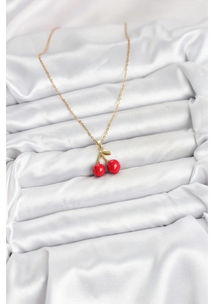 316L Çelik Zincir Gold Renk Kiraz Model Kadın Kolye fiyatları