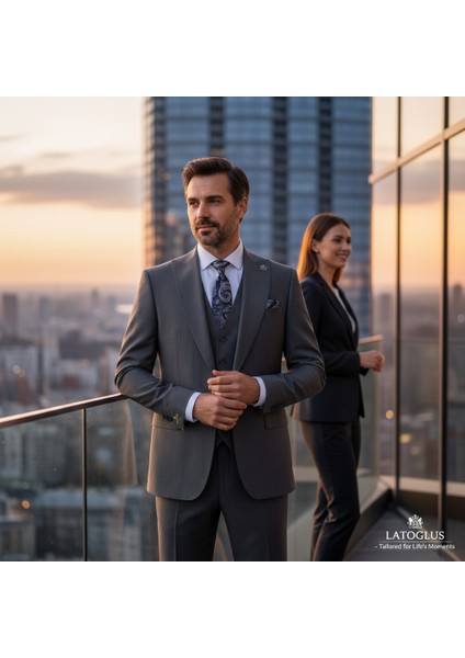 Erkek Takım Elbise, Kırlangıç Yaka, Blazer, Slımfıt, Gri