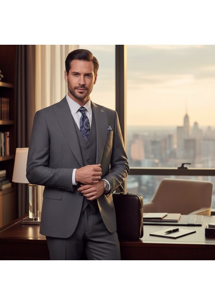 Erkek Takım Elbise, Kırlangıç Yaka, Blazer, Slımfıt, Gri