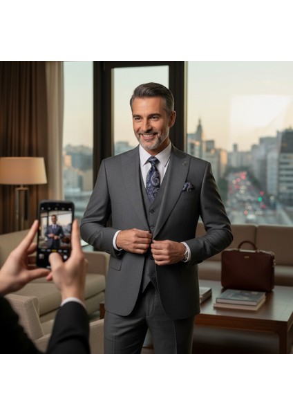 Erkek Takım Elbise, Kırlangıç Yaka, Blazer, Slımfıt, Gri