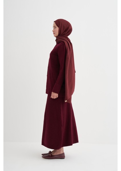 Düz Örgü Triko Etekli Takım Bordo fiyatları