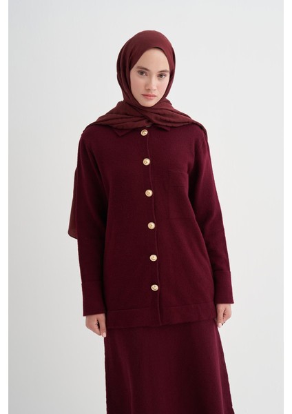 Düz Örgü Triko Etekli Takım Bordo modelleri