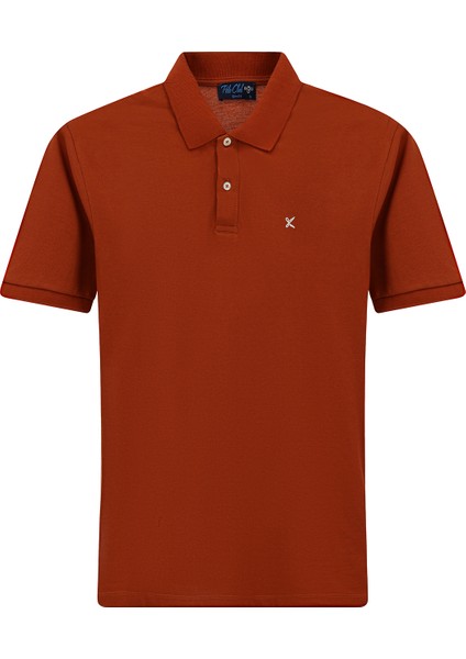 Polo Yaka Slim Fit Dar Kesim Nakışlı Pamuk Tişört