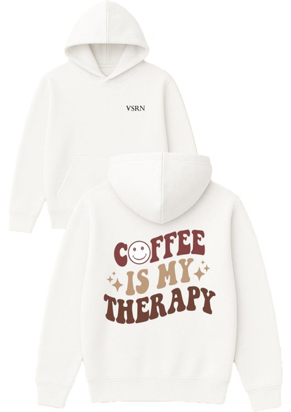 Is My Therapy Tasarım Baskılı Oversize Beyaz Kapüşonlu Sweatshirt