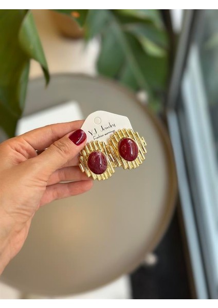 Taşlı Küpe - Bordo