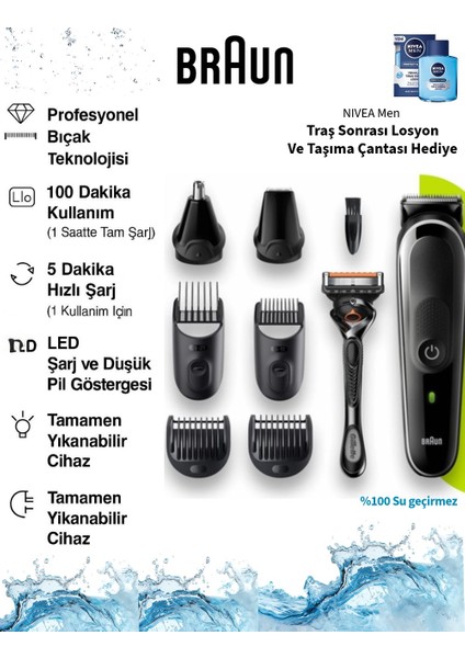 Su Geçirmez Yıkanabilir Duşta Kullanılabilir Erkek Bakım Tıraş ve Saç Şekillendirici + Losyon+Taşıma Çantası (Onerous )
